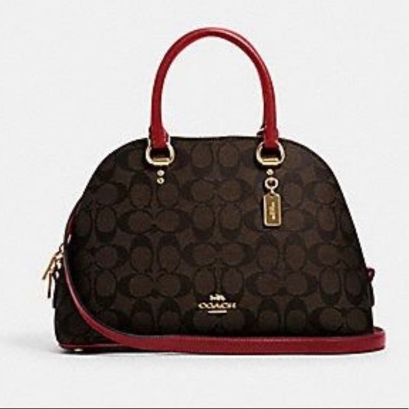 Coach Handbags - Coach Katy Satchel Signature Canvas Brown 1941 Red
